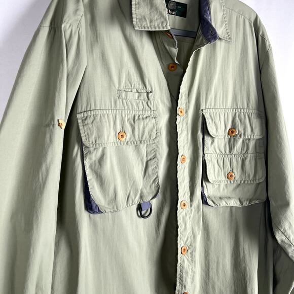 Orvis Men Medium Green Long Sleeve Button Down Fishing Utility Shirt 100% Nylon - Picture 2 of 6